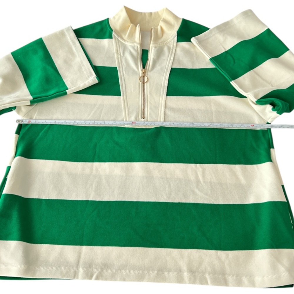 π Green & Cream Striped Rugby Shirt Partial Zip-Up Size 2XL New Without Tag - Picture 10 of 14